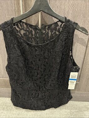 JKara New York Beaded Lace Black Sleeveless Top